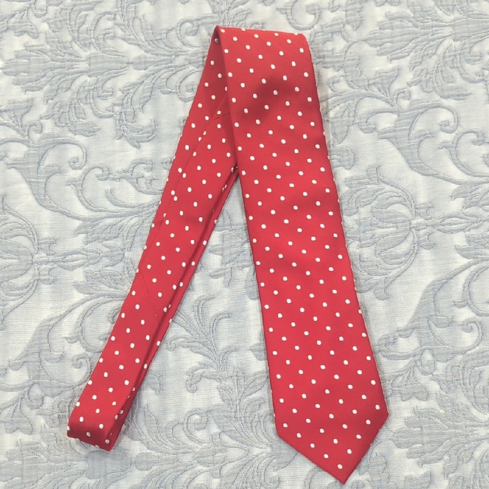 Red Silk Tie with Polka Dots by Paul Frederick